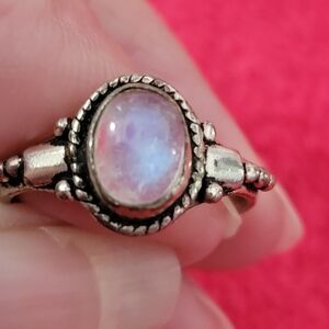Elegant Silver Opal Ring Size 7